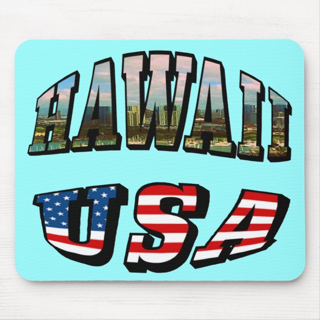 Hawaii Picture and USA Flag Text Mouse Mat (Front)