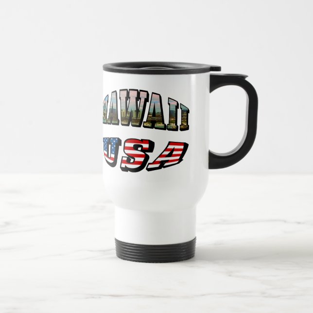 Hawaii Picture and USA Flag Text Travel Mug (Right)