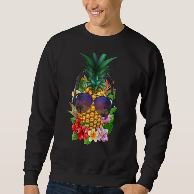 Hawaii Pineapple Aloha Flower Beach Backprint Sweatshirt (Front)