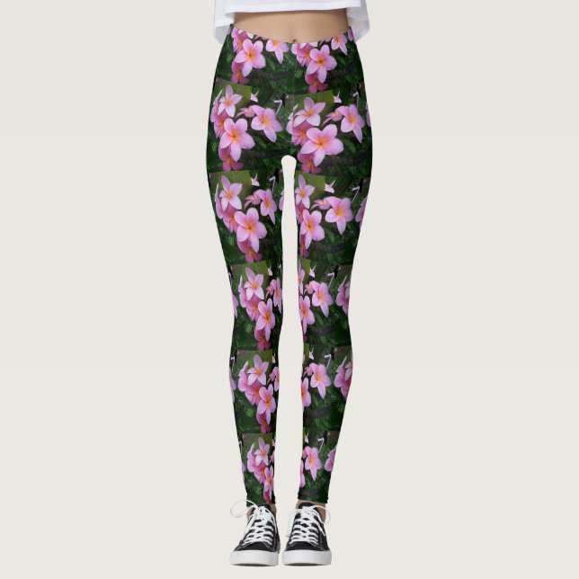 Hawaii Plumeria Flowers Leggings (Front)