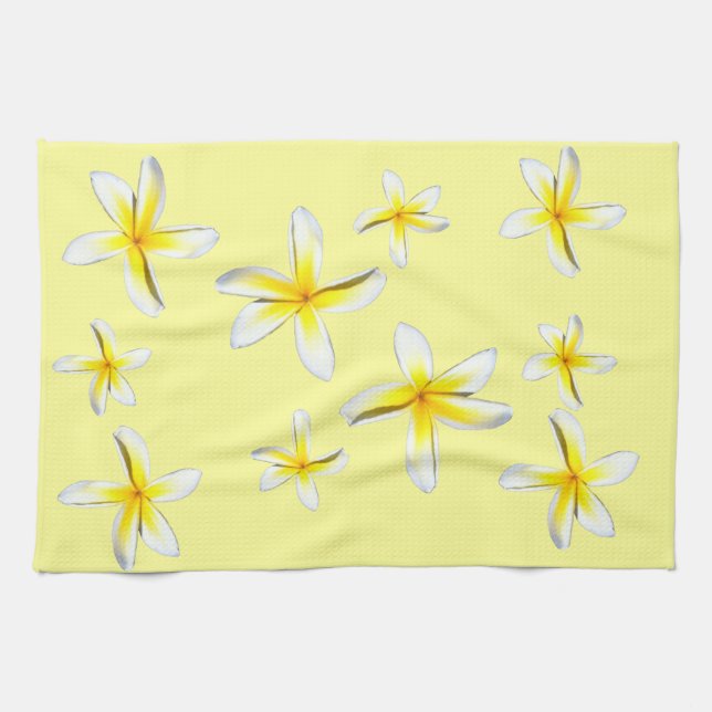 Hawaii Plumeria Yellow and White Tea Towel (Horizontal)