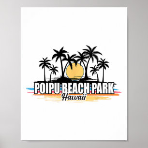 Hawaii Poipu Beach Park Retro Surfing Beach Poster