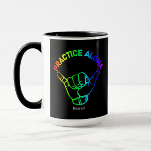 Hawaii Practice Aloha Rainbow Shaka (Hang loose) Mug