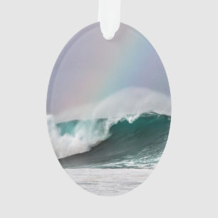 Hawaii Rainbow Waves Oval Christmas Tree Ornament