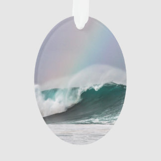 Hawaii Rainbow Waves Oval Christmas Tree Ornament