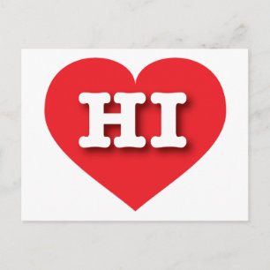 Hawaii Red Heart - I love HI Postcard