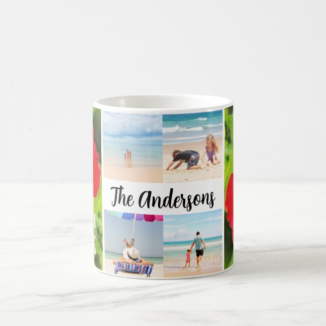 Hawaii Red Hibiscus 4 Photo Family Name Trip Coffee Mug (Center)