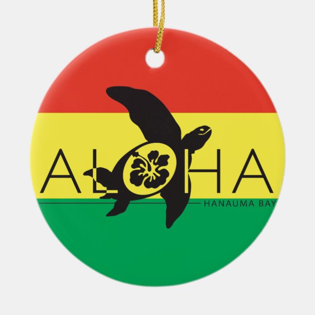 Hawaii Reggae Turtle Ceramic Tree Decoration (Front)