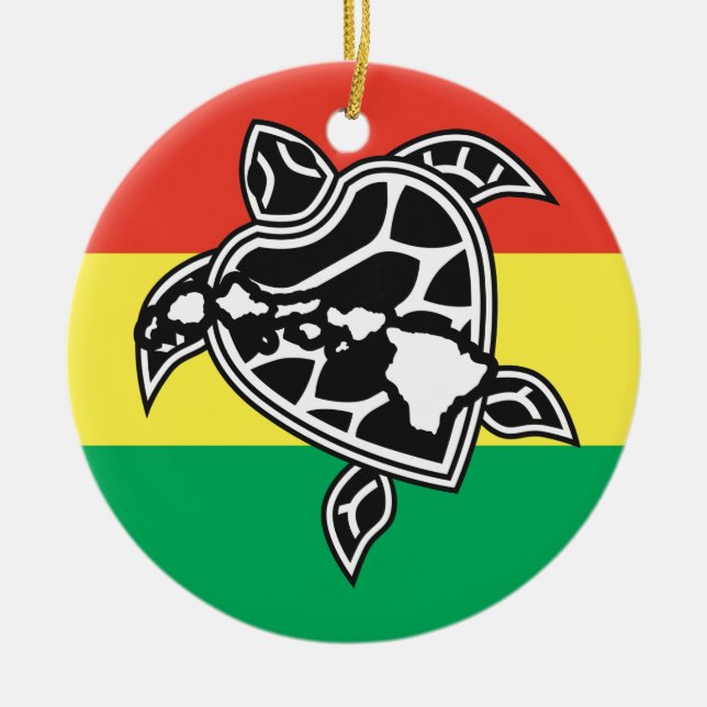 Hawaii Reggae Turtle Ceramic Tree Decoration (Front)