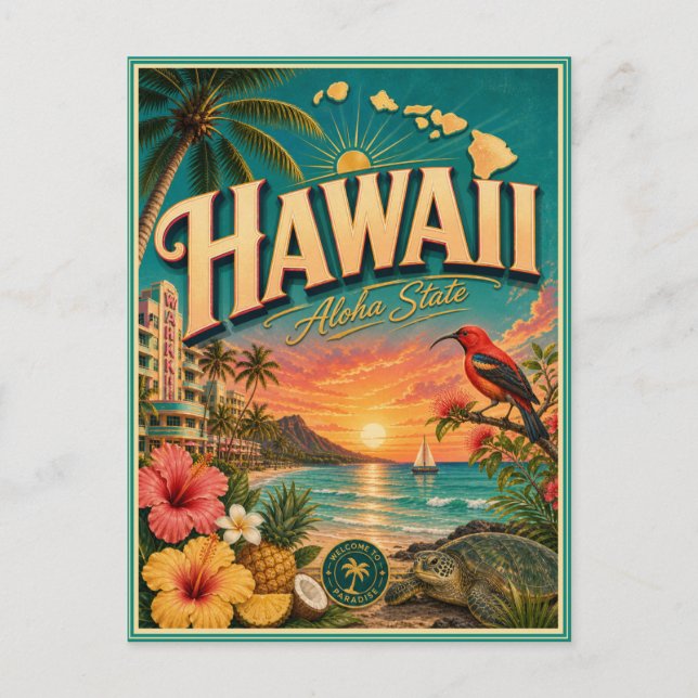 Hawaii Retro Travel Souvenir Postcard (Front)