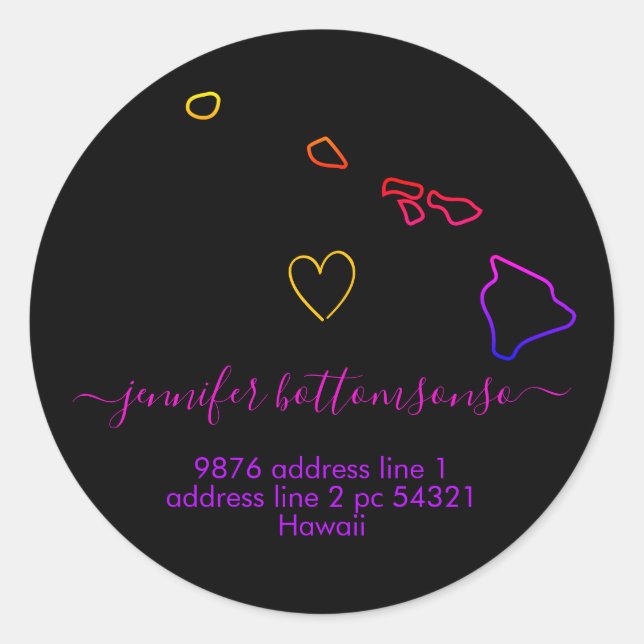 Hawaii return address Signature rainbow Classic Round Sticker (Front)