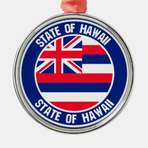 Hawaii Round Emblem Metal Tree Decoration
