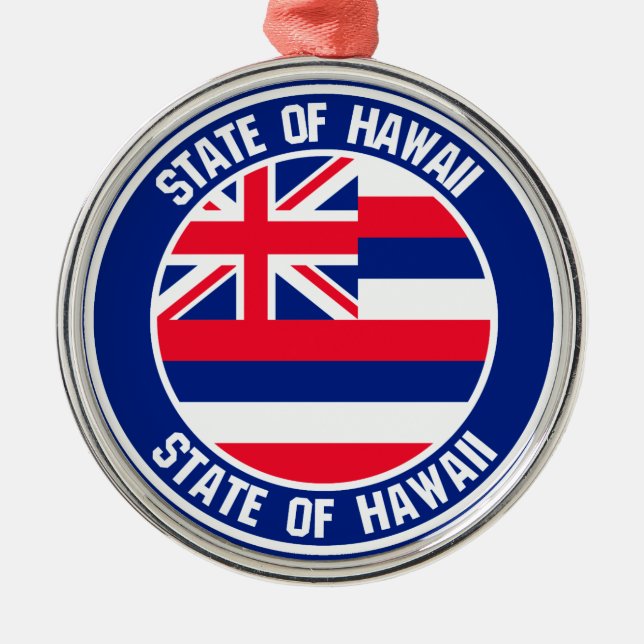 Hawaii Round Emblem Metal Tree Decoration (Front)