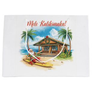 Hawaii Santa Claus Christmas in Hawaii Large Gift Bag
