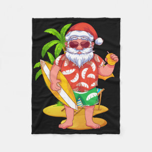 Hawaii Santa Claus Surfing Tropical Summer Christm Fleece Blanket