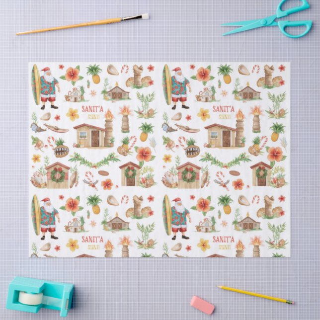 Hawaii Santa Surf Shack Hawaii “Mele Kalikimaka!”  Tissue Paper (Craft)