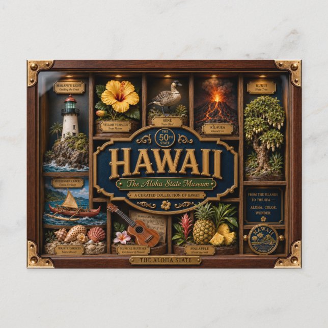 Hawaii Shadow Box 3D Figurine State Postcard (Front)