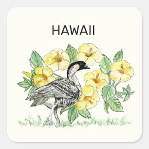 Hawaii State Bird and Flower Square Sticker