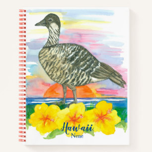 Hawaii State Bird Nene Hibiscus Sunset Watercolor Notebook
