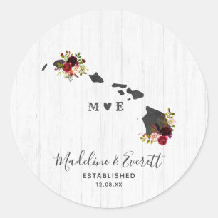 Hawaii State Destination Rustic Monogram Wedding Classic Round Sticker