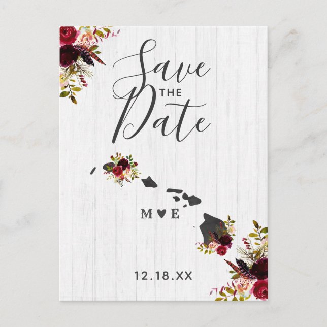 Hawaii State Destination Rustic Save the Date Announcement Postcard (Front)