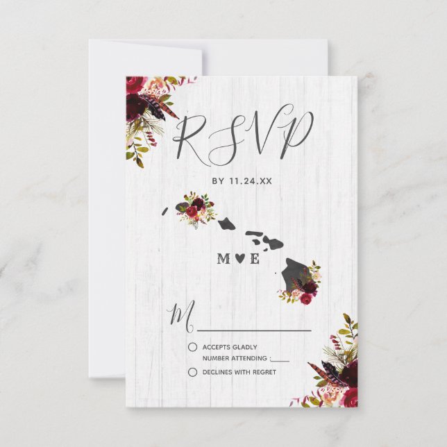 Hawaii State Destination Rustic Wedding RSVP Card (Front)