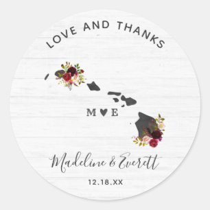 Hawaii State Destination Rustic Wedding Thank You Classic Round Sticker