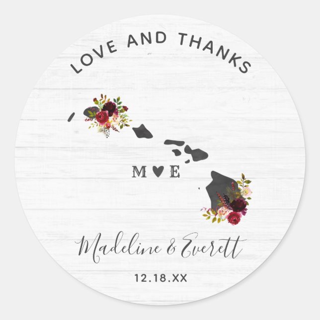 Hawaii State Destination Rustic Wedding Thank You Classic Round Sticker (Front)