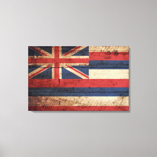 Hawaii State Flag on Old Wood Grain Canvas Print