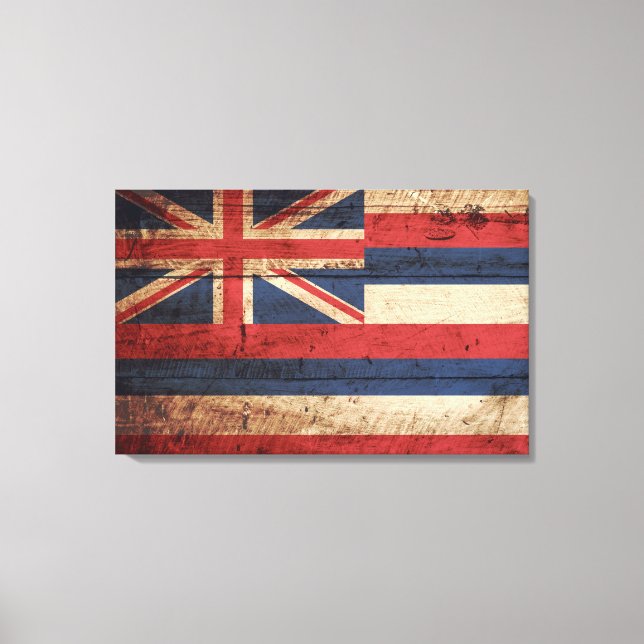 Hawaii State Flag on Old Wood Grain Canvas Print (Front)
