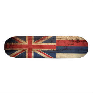 Hawaii State Flag on Old Wood Grain Skateboard