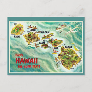 Hawaii State Map Postcard