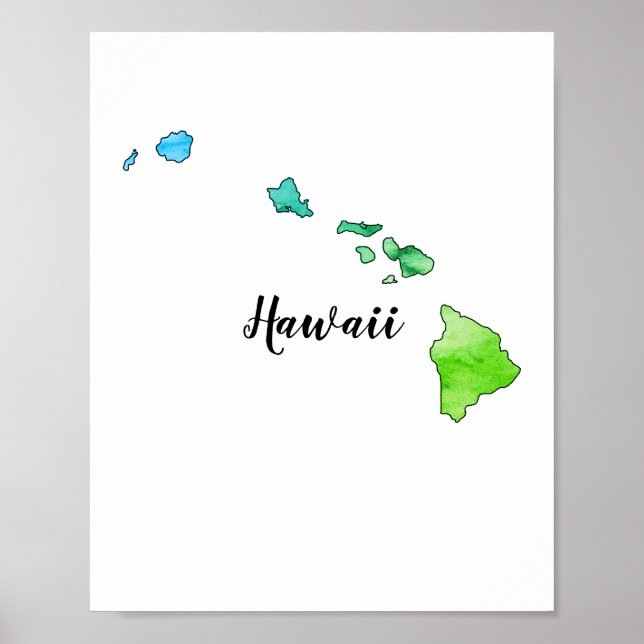 Hawaii State Map Watercolor Colourful  Poster (Front)