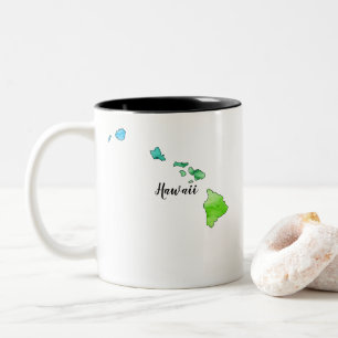 Hawaii State Map Watercolor Two-Tone Coffee Mug