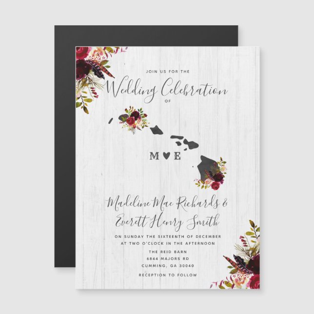 Hawaii State Rustic Magnetic Wedding Invitation (Front/Back)