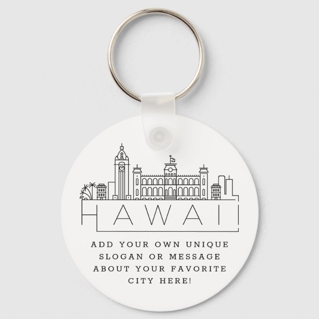 Hawaii Stylised Skyline | Custom Slogan Key Ring (Front)