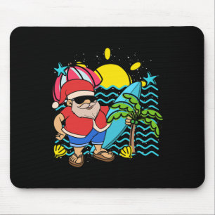 Hawaii Summer Surfer Santa Claus Tropical Christma Mouse Mat