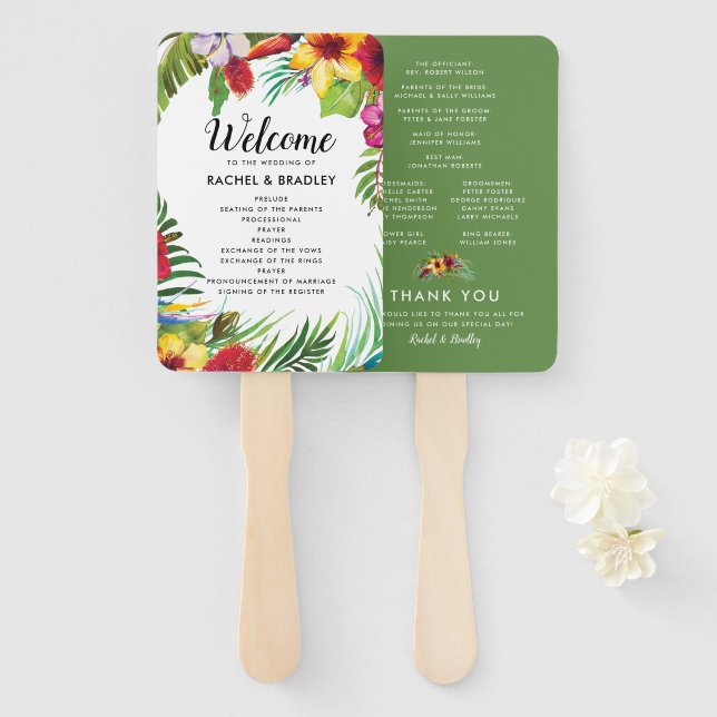Hawaii Summer Tropical Beach Wedding Program Hand Fan (Front and Back)