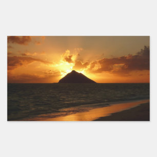 Hawaii sunrise at the beach rectangular sticker