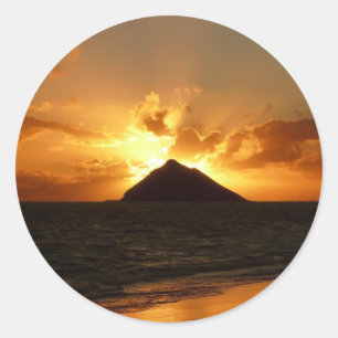 Hawaii sunrise at the beach round sticker