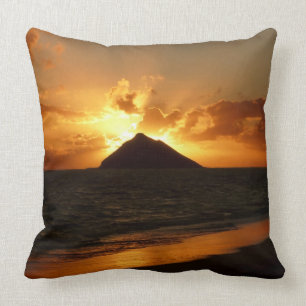 Hawaii sunrise at the beach throw pillow