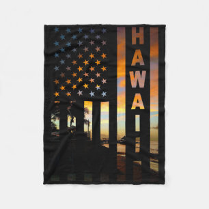 Hawaii Sunset American Flag Honolulu Hawaiian Isla Fleece Blanket