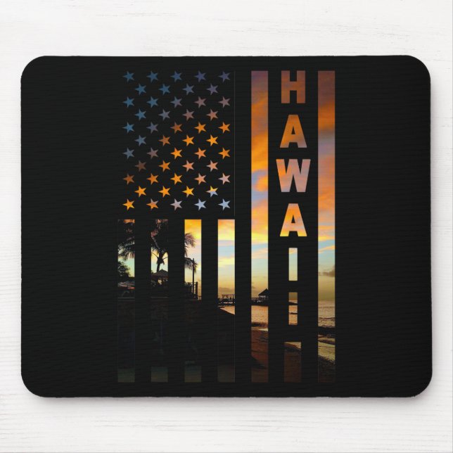 Hawaii Sunset American Flag Honolulu Hawaiian Isla Mouse Mat (Front)