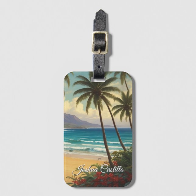 Hawaii Sunset Calligraphy Simple Professional Name Luggage Tag (Front Vertical)