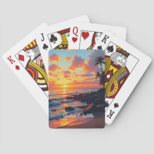Hawaii Sunset Calligraphy Simple Professional Name Playing Cards