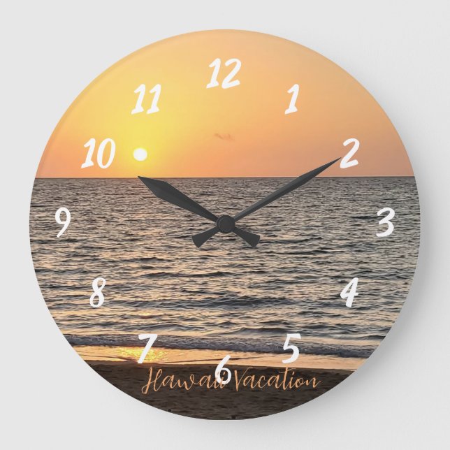 Hawaii Sunset Photograph Large Clock (Front)