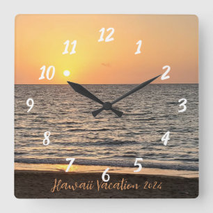 Hawaii Sunset Photograph Square Wall Clock