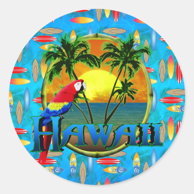 Hawaii Sunset Surfboards Classic Round Sticker (Front)