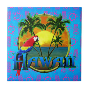 Hawaii Sunset Tiki Mask Tile