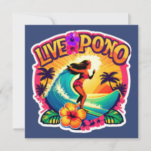 Hawaii Surf Live Pono Ocean Wave Hibiscus Flower Card